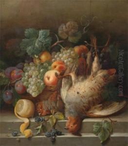 Still Life, Fruit In A Basket With Dead Game by Francina Louise Schot-Martin