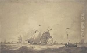 A Fleet On The Open Sea In High Winds by Johannes Christian Schotel