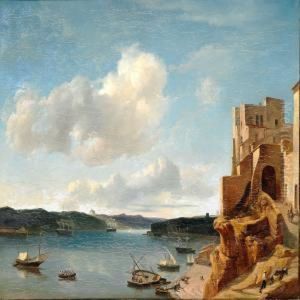 Harbour Scene With Sailing Boats In The Southern Part Of Europe by Petrus Jan Schotel