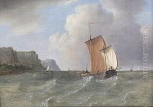 Fishing Boats Off The Cliffs by Petrus Jan Schotel