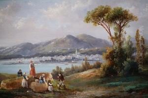 A River Landscape With Figures On The Bank