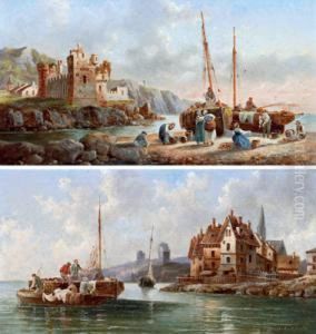 Fischer An Der Kuste Bzw. Fischersfrauen Am Strand by Anton Schoth