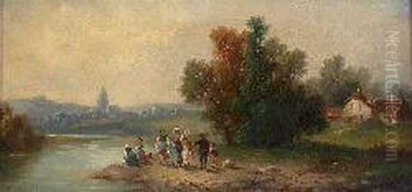 Figures On The Banks Of A River - view 1