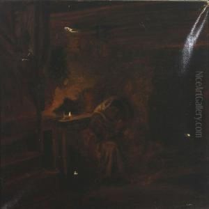 An Italien Interior With A Woman by Ludvig Abelin Schou