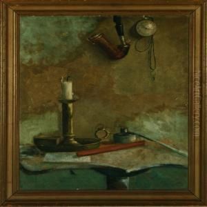 Still Life With Candlestick, Pipe, Clock And Varnish