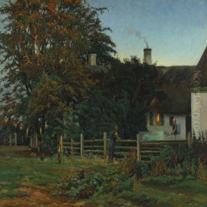 Small Talk By The Fence In The Evening Light by Sigurd Solver Schou