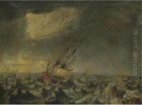 Ships In A Storm Floundering On Rocks - view 1