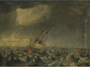 Ships In A Storm Floundering On Rocks