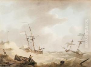Ships On Calm Water by Martinus Schouman