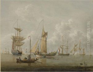 Sailing Vessels In A Calm by Martinus Schouman