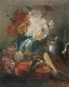 Still Life With Flowers, Violin And Pewter Jug.