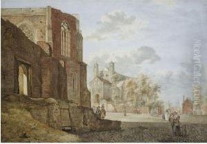 View Of A City Square, With The Ruined Weidenbach Cloister To Theleft And St. Panteleon, Cologne, Behind, After Van Der Heyden by Hermanus Petrus Schouten