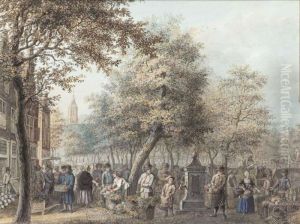 Scene In A Vegetable Market by Hermanus Petrus Schouten