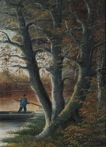 Landschap Met Visser Aan De Rand Van Het Bos by Paul Schouten