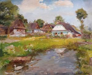 Cottages By A Pond by Emil Schovanek