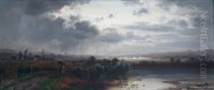 Weite Bayerische Landschaft Im Vordergrund by Josef Schoyerer