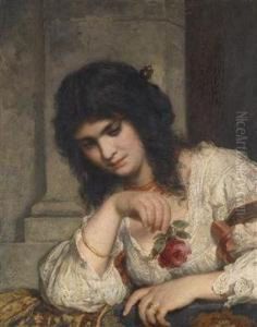 Lady On A Balustrade With Rose