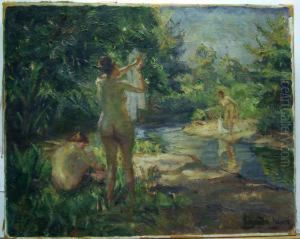 Badande Kvinnor. by Carl Hans Schrader-Velgen
