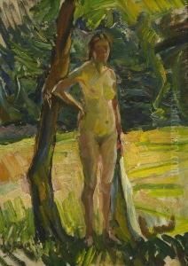 Stehender Madchenakt. by Carl Hans Schrader-Velgen