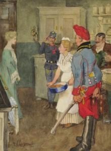 Die Gnadige Frau Sieht Das Dienstmadchen Mit Drei Verehrern by Viktor Schramm