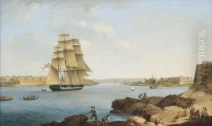 A British Frigate Entering Grand Harbour, Valetta, Malta by Anton Schranz