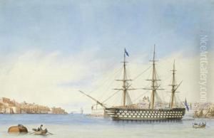 H.m.s. Queen Lying In Grand Harbour, Valetta by Anton Schranz