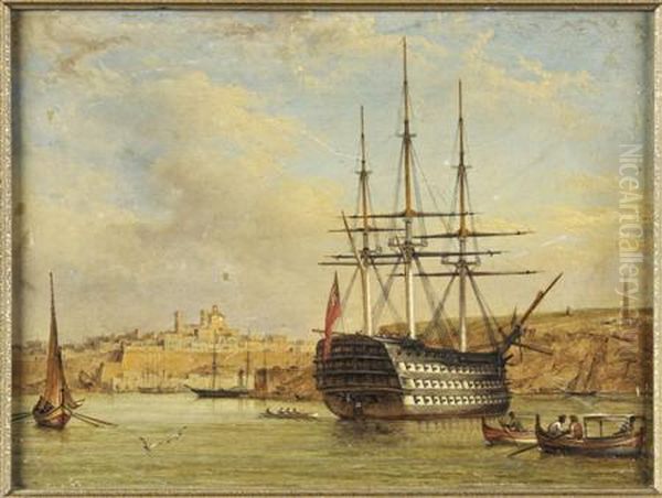 H.m.s Trafalgar At The Entrance To Valetta Harbour - view 1