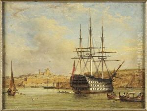 H.m.s Trafalgar At The Entrance To Valetta Harbour H.m.s Trafalgar At The Entrance To Valetta Harbour
