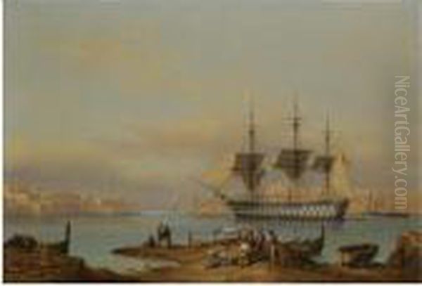 Hms Rodney In The Grand Harbour At Valetta - view 1