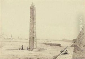 View Of Cleopatra's Needle In Its Original Position Outsidealexandria, Egypt by Josef Schranz