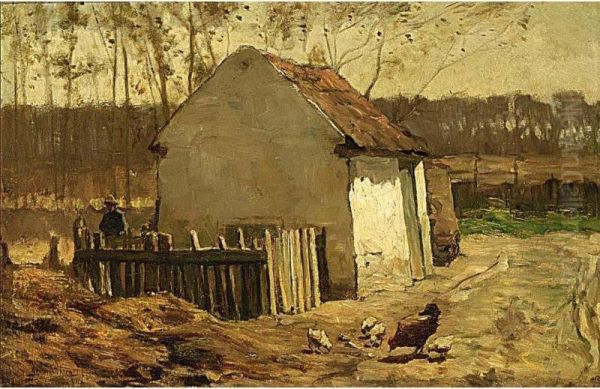 A Farmhouse In A Landscape With Chickens Nearby - view 1
