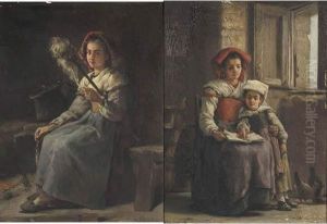 La Fileuse Et La Lecture by Charles Baptiste Schreiber