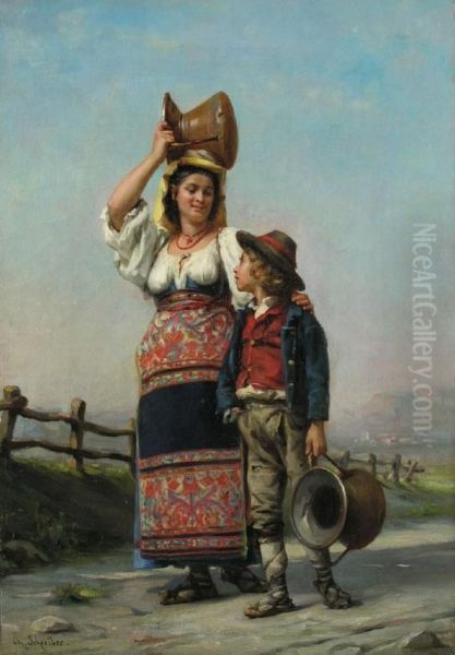 Italienierin Mit Einem Knaben In Weiter Landschaft - view 1