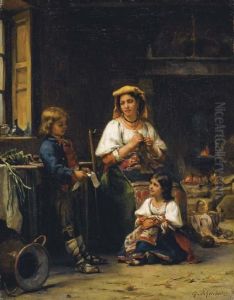 Lecture Au Coin Du Feu by Charles Baptiste Schreiber