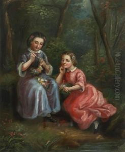 Young Girls Making Flower Crowns by Charlotte Mount B. Schreiber