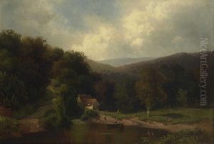 Uferlandschaft Mit Bauernhaus by Friedrich Wilhelm Schreiner