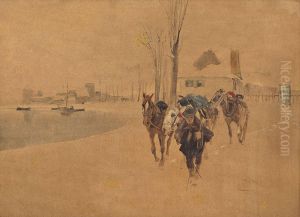 Bauer Mit Pferden Am Rhein by Wilhelm Schreuer