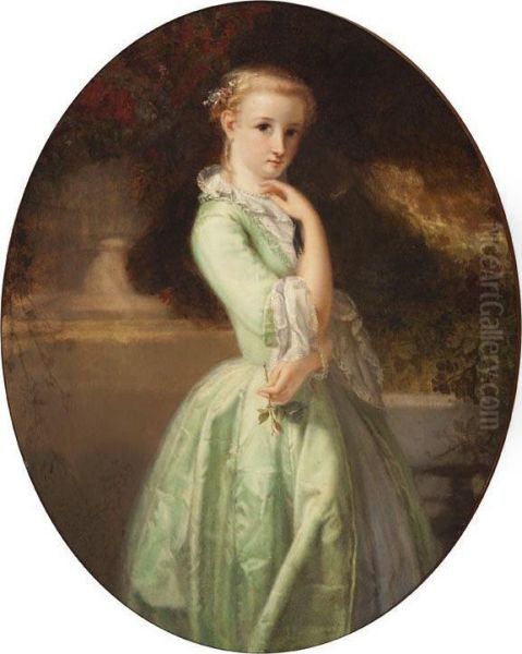 Elegant Young Woman In A Pink Dress By A Rose Bush - view 1