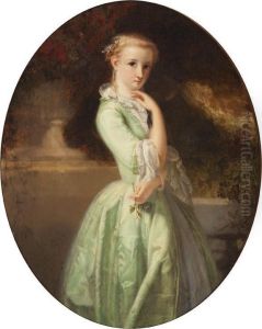 Elegant Young Woman In A Pink Dress By A Rose Bush