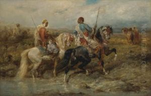 Fording A Stream by Adolf Schreyer