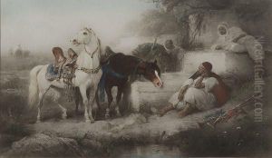 La Halte by Adolf Schreyer