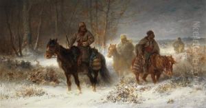 Cosaques A Cheval Dans Un Paysage Hivernal by Adolf Schreyer