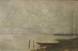 Boat Docked On A Lake by Charles Schreyvogel