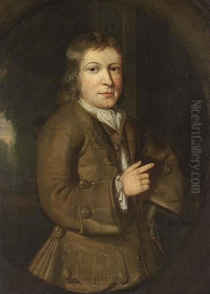 A Portrait Of A Boy, Half Length, Wearing A Grey Green Waist Coat With White Chemise - view 1