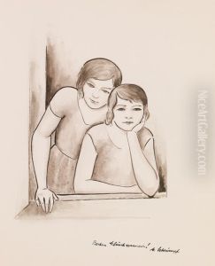 Zwei Madchen Am Fenster. by Georg Schrimpf