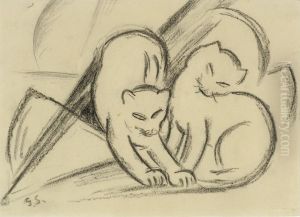 Zwei Spielende Katzen. by Georg Schrimpf