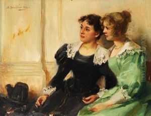 Zwei Junge Zuhorerinnen by Albert Friedrich Schroder