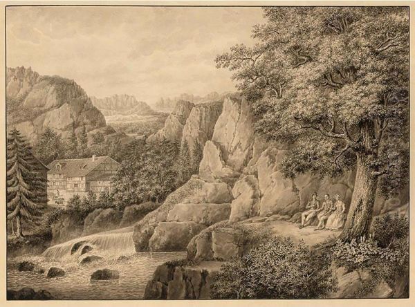 Figures Resting In A Mountainous Landscape, Figures Resting; A Pair - view 1