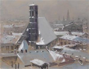 A View Over Vienna Roofs And Minoritenkirche by Heinrich Schroder