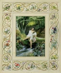 Die Waldnymphe. In Reicher Ornamentaler Umrahmung. by Adolf Schrodter